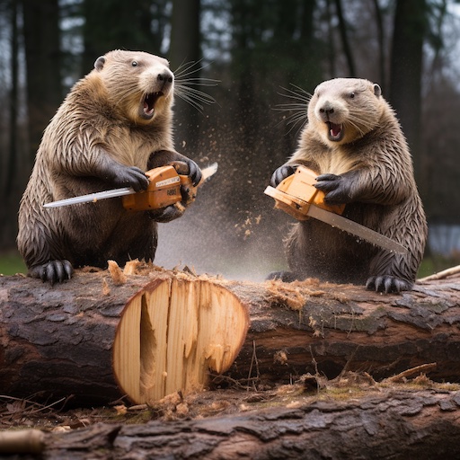 Beavers with chainsaws